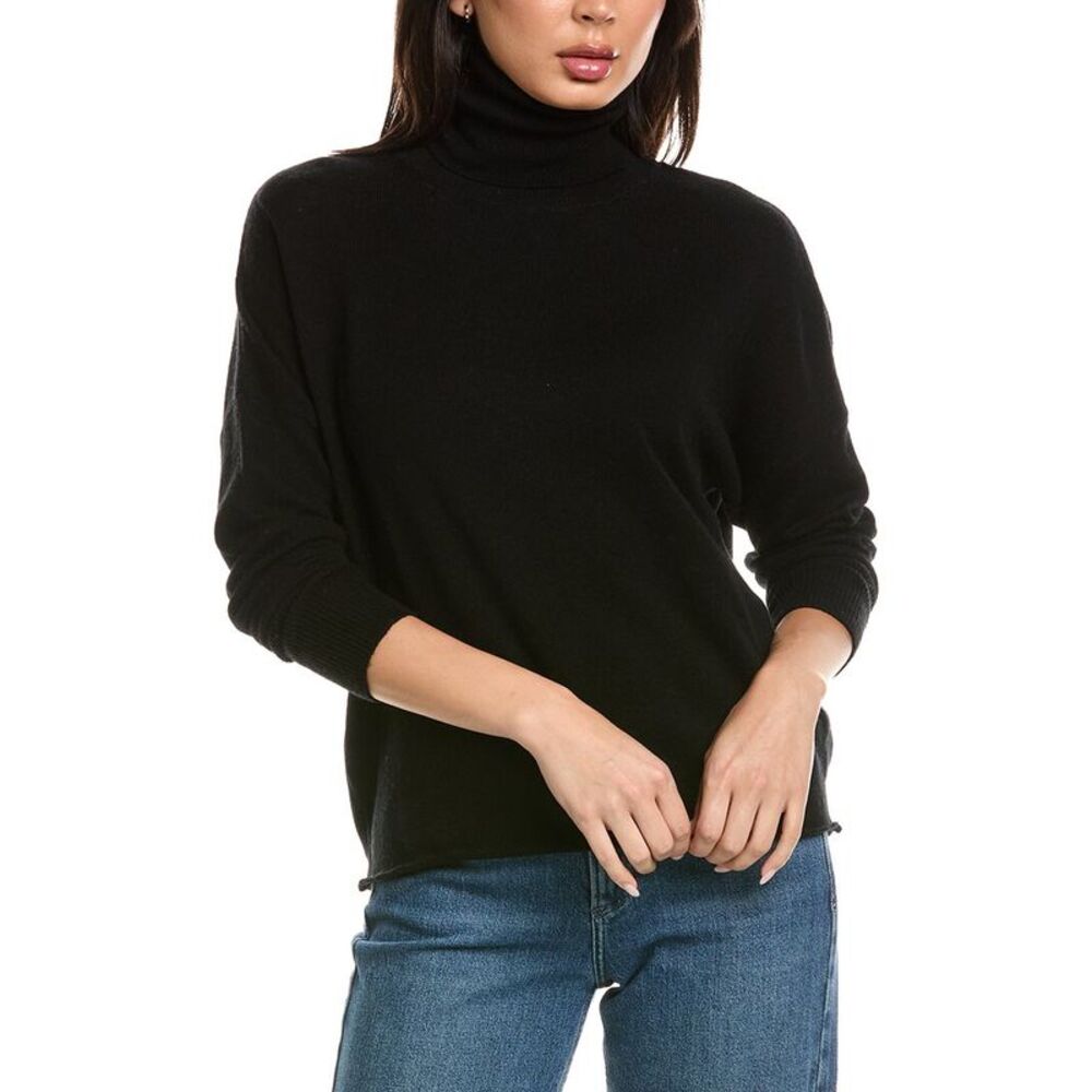 Brodie Cashmere Womens  Textured Roll Neck Wool & Cashmere-Blend Sweater, Black